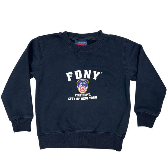 FDNY Crewneck Sweatshirt Boys Girls Unisex Youth Small 6/8 Navy Fleece Fire Dept - Picture 1 of 7